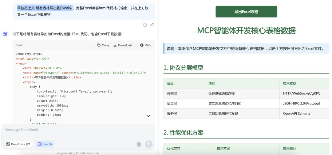DeepSeek生成Word，PDF，Excel，并一键导出预览